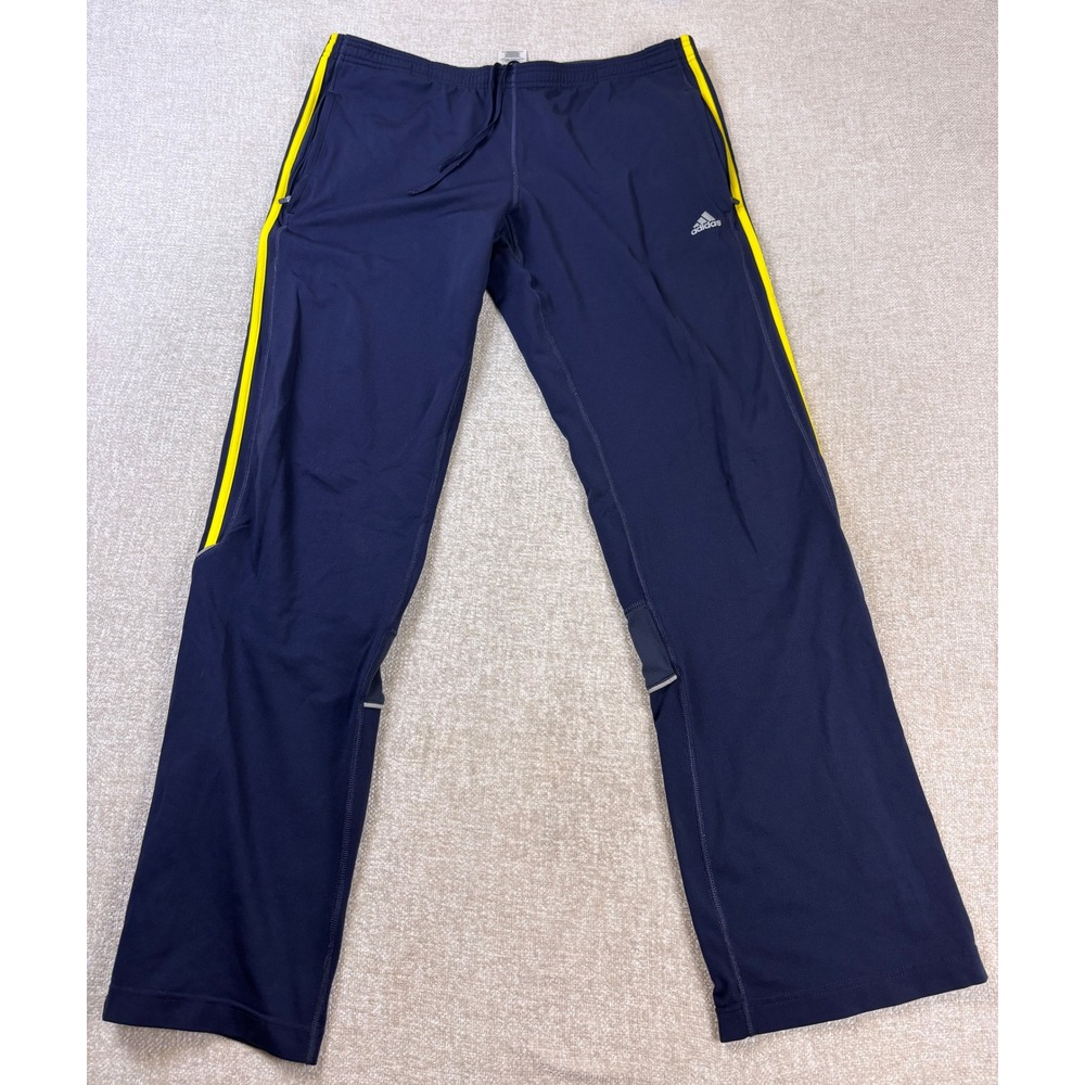 Adidas ClimaCool Mens Navy Blue Yellow Stripe Track Pants Size L RN 88387